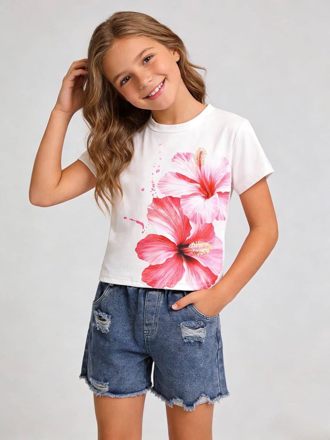 Cakaner Teen Girls 2 Piece Outfit Set Ruffle Sleeve Top and Shorts Summer Casual Matching Clothes Sets Size 7-14 image 3