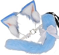Vista 10 de VIGVAN Juego de orejas y cola de cosplay de animales, lobo, zorro, gato, mapache (blanco bronceado)