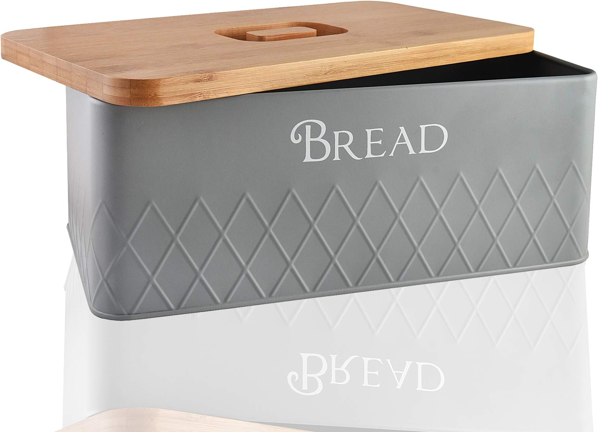Baking & Beyond Space-Saving Bread Box with Bamboo Cutting Board Lid,13"x7.5"x5" for Kitchen Countertop, Bread Storage Container Holder, Bread Keeper Bin - Fresh Loaves