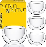 PunPun 80ml Double Wall Borosilicate Glass Espresso Cups - Insulated Heatproof Tea Cups Set of 4, Microwave & Freezer Safe