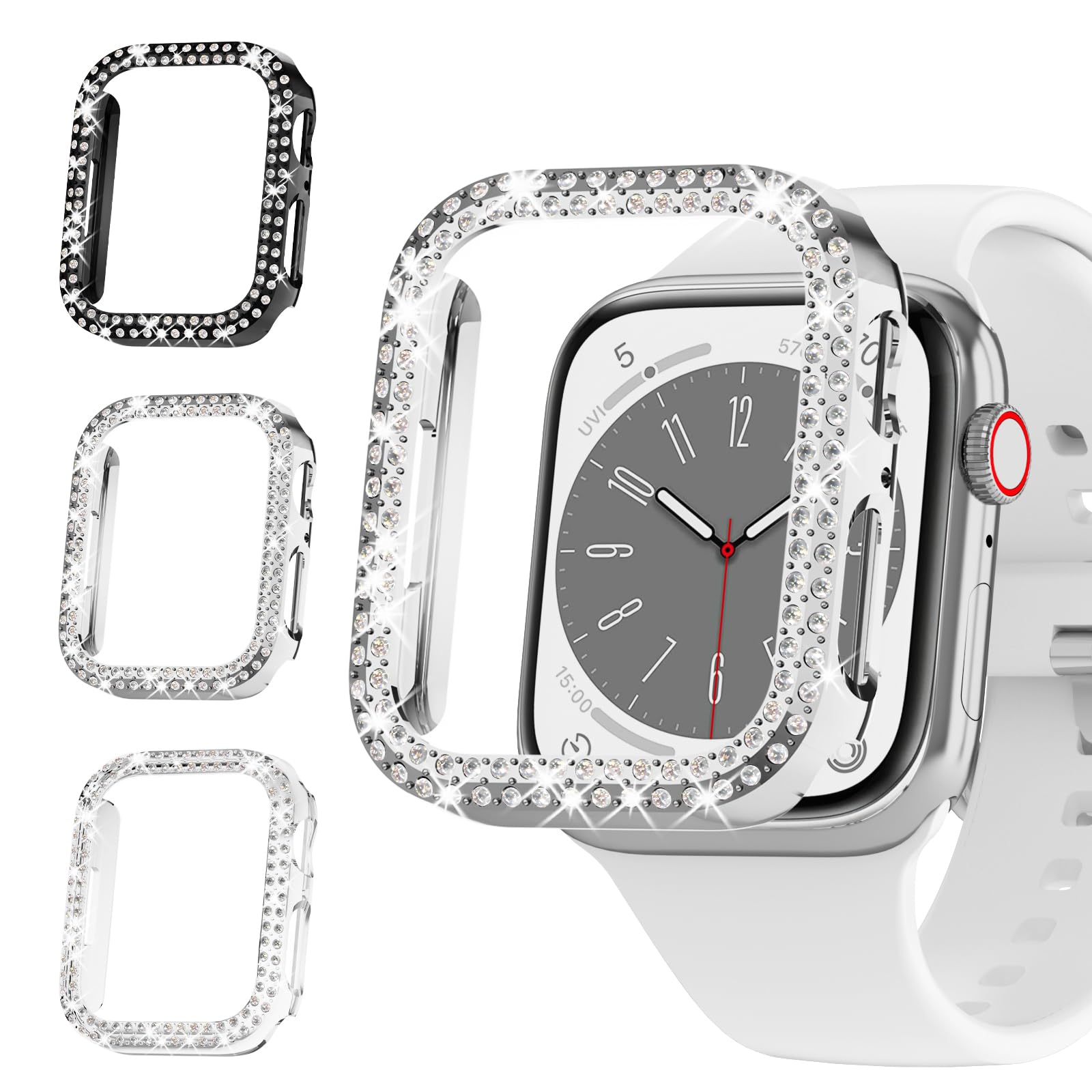 Schutzhülle für Apple Watch Serie SE (2nd) 6 5 4 40 mm, glitzernde Stoßfängerhülle für Damen, Doppeldiamant-Schutzrahmen für iWatch iPhone Watch 40 mm, 3 Stück