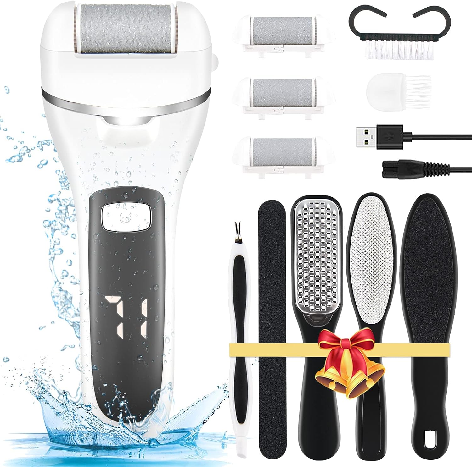 Electric Callus Remover for Feet, Rechargeable Pedicure Tools Foot Care Feet File, 12 in 1 Callous Remover Kit for Remove Cracked Heels and Dead Skin, with 3 Roller Heads 2 Speed, Battery Display
