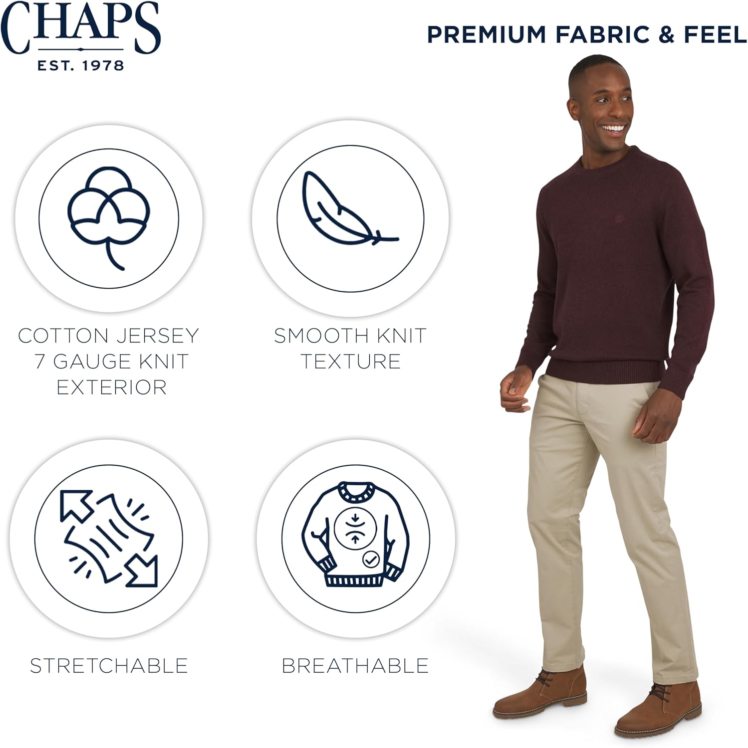 Chaps Men's Classic Fit Long Sleeve Cotton Jersey Midweight Crewneck Sweater (S-XXL) - Image 5