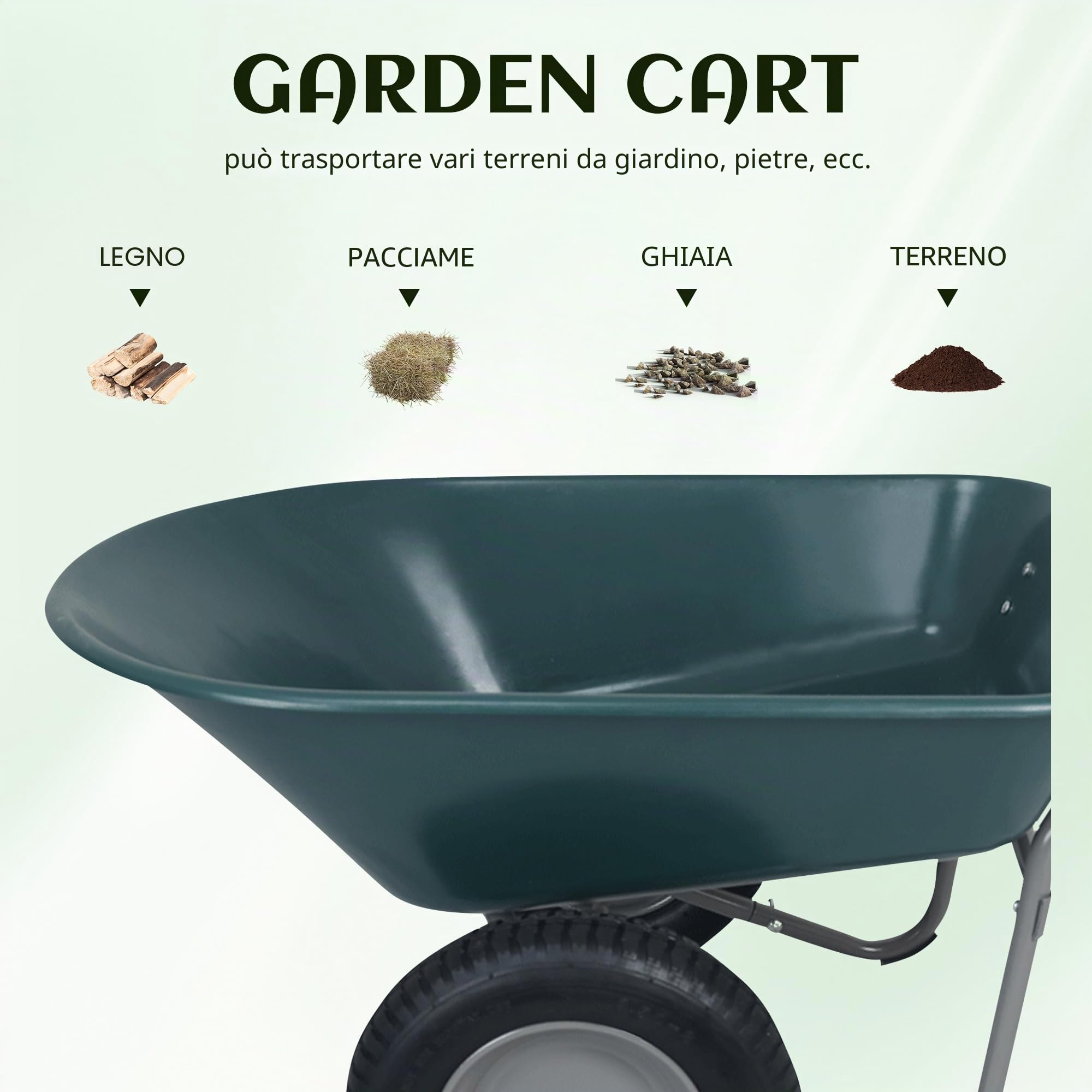 Elevon Carrello da giardino, carrello da giardino resistente per uso domestico, carrello a doppia ruota per casa, giardino, patio, con supporto integrato, colore verde