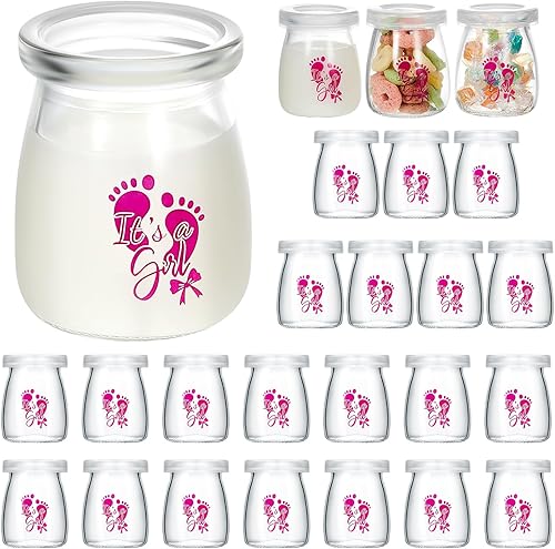 Tanlade 24 botellas de vidrio de leche de 3.4 onzas, frascos de yogur transparentes con tapas de plástico, regalos de fiesta de baby shower, centros