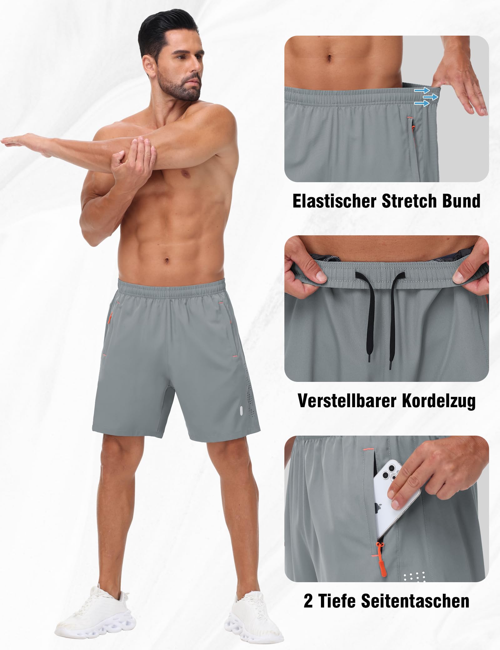Herren Sporthose Kurze Atmungsaktive Gym Fitness Hosen Dry Fit Lauf Shorts Training Funktionsshorts Mit Reißverschlusstaschen 2er Pack