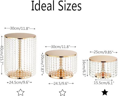 Miniatura 5 de Plato de exhibición de pastel de cristal de lujo, soporte redondo para cupcakes de 10 pulgadas, dorado con cuentas acrílicas colgantes, placa de