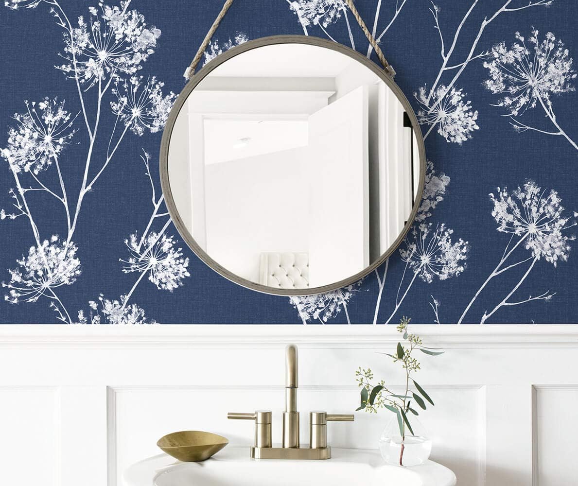 NextWall One O'Clocks Botanical Peel and Stick Wallpaper (Denim Blue)