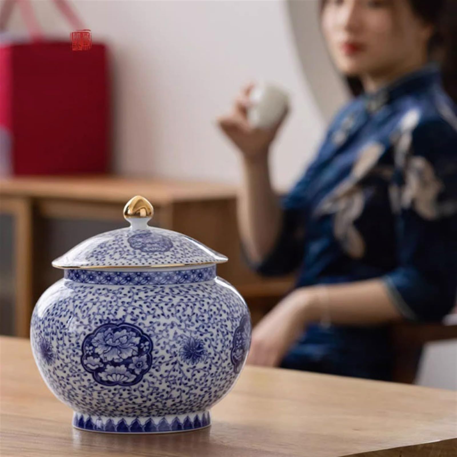 pojemniki na herbatę, kawę i cukier Vintage Seledynowy pojemnik na herbatę liściastą, zamknięty | Ceramiczny słoik do przechowywania w gospodarstwie domowym Wielofunkcyjna dekoracja Porcelana