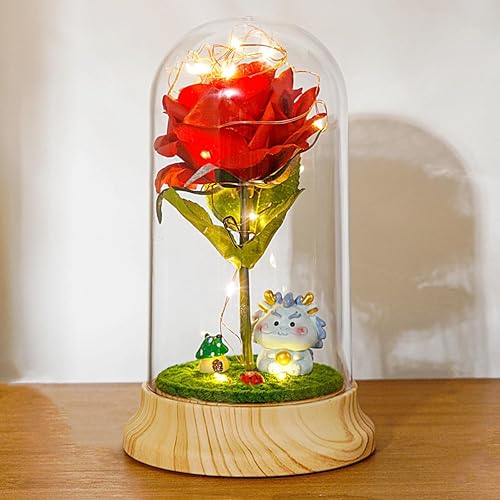 Levvohd Rosas rojas, regalos de cumpleaños para mamá de parte de hija, rosa de la bella y la bestia, rosa iluminada en cúpula para su novia, mamá,