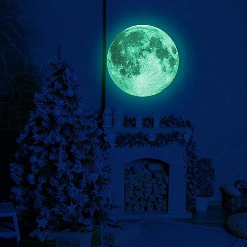 Miniatura 6 de Vinilo decorativo de luna que brilla en la oscuridad, calcomanías que brillan en la oscuridad para dormitorio de niños, calcomanías de luna que