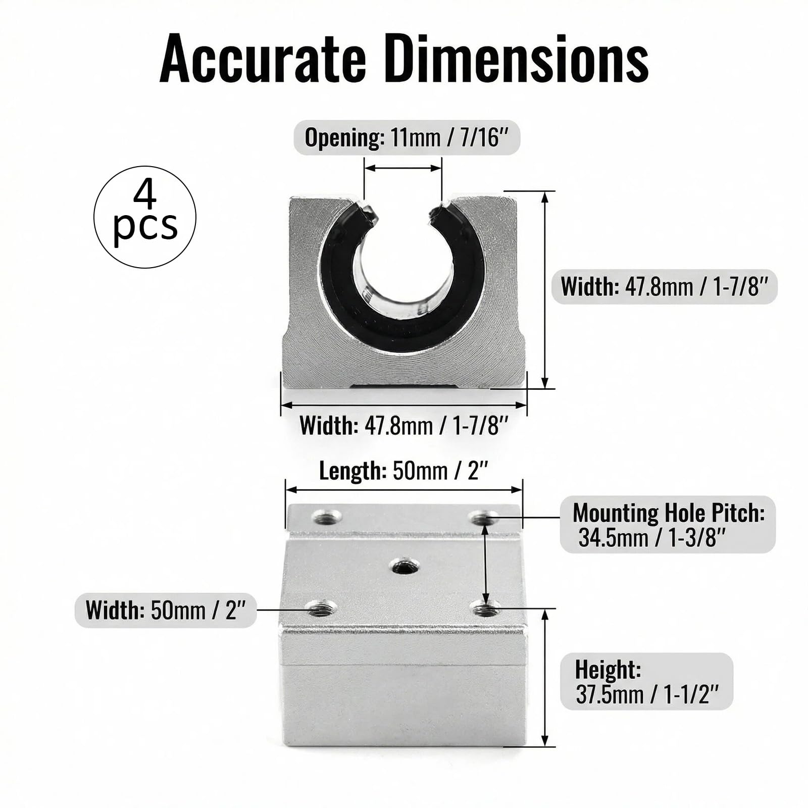 Ensemble de 4 Blocs Linéaires à Glissière SBR20UU - Aluminium de Haute Précision pour Rail de Guidage 20mm - Idéal pour Imprimante 3D, Fraiseuses CNC et Machines de Gravure - Performance Fluide et Lon