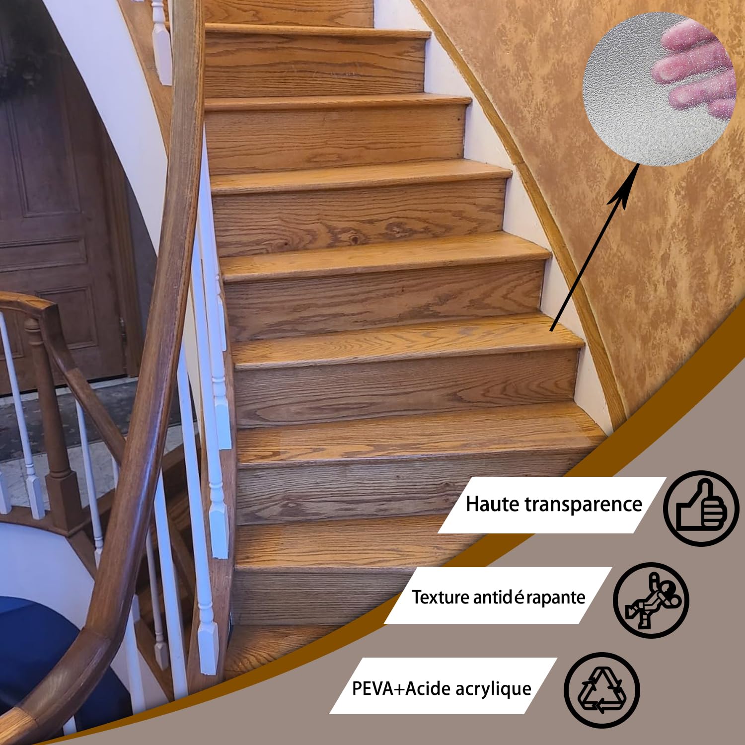 CHUANGSEED 15 Bandes 10cmx61cm,Transparent Ruban adhésif antidérapant escalier,Bandes Antidérapantes pour Bois escaliers et Salle de Bain,Clear Antiderapant Autocollant pour Marche escalier Interieur