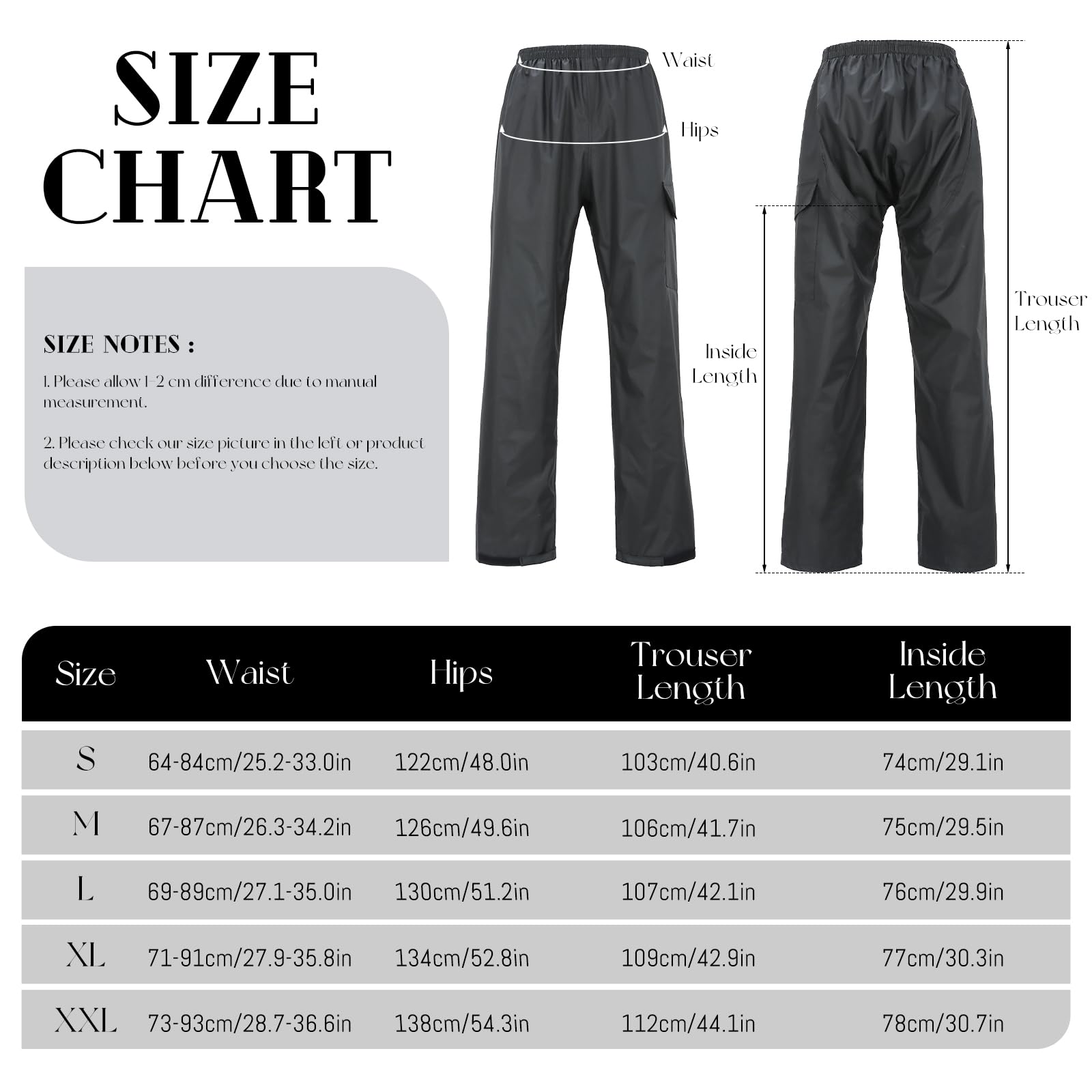 Pantalones Impermeables para Hombre Pantalones de Lluvia para Exteriores Ligeros y Gruesos a Prueba de Viento para Senderismo, Golf, Pesca, Ciclismo