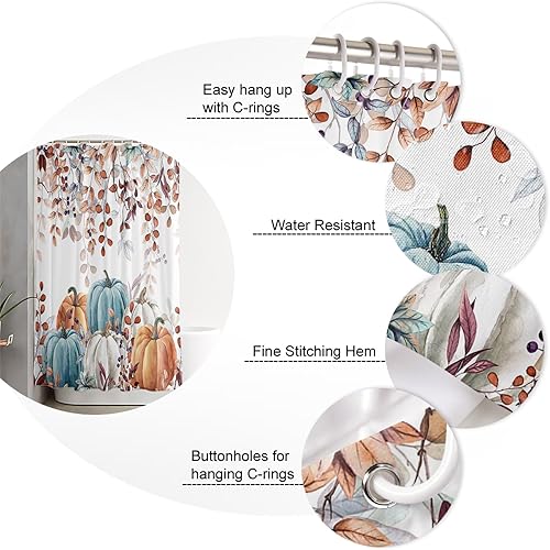 Miniatura 5 de Cortina de ducha de otoño con hojas de arce otoñal, cortinas de baño con ganchos, tela de poliéster impermeable, cosecha de Acción de Gracias,