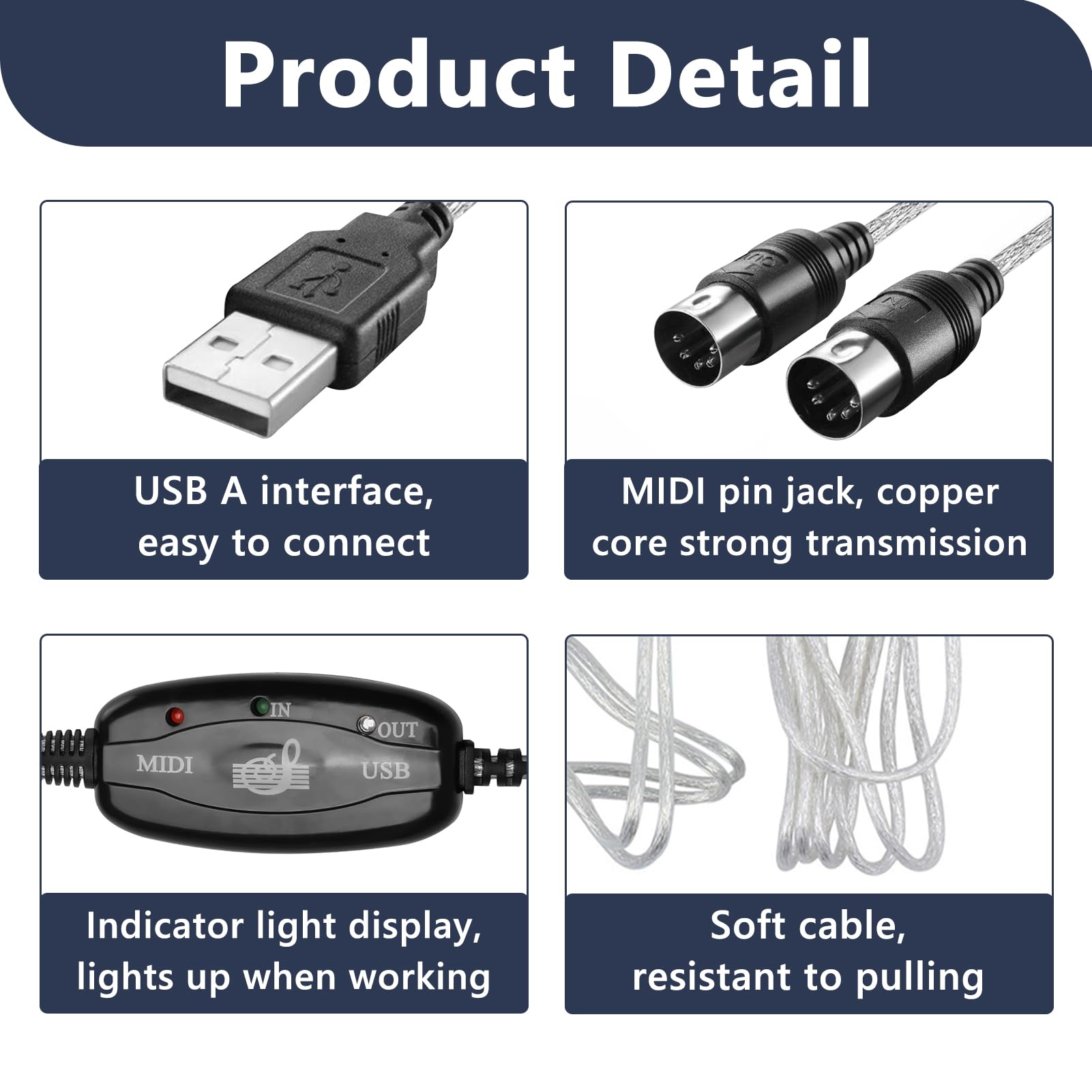 Adaptateur de Câble USB MIDI, Adaptateur Interface MIDI DIN 5 Pins [IN/OUT] vers USB-C pour Claviers, Pianos, Synthétiseurs, Convertisseur pour PC, Ordinateurs Portables