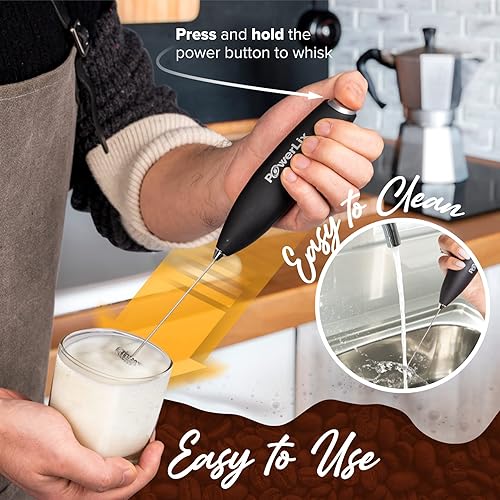 Vista 91 de PowerLix Espumador de leche de mano, funciona con pilas, batidora eléctrica para café, latte, capuchino, chocolate caliente, mini batidora duradera