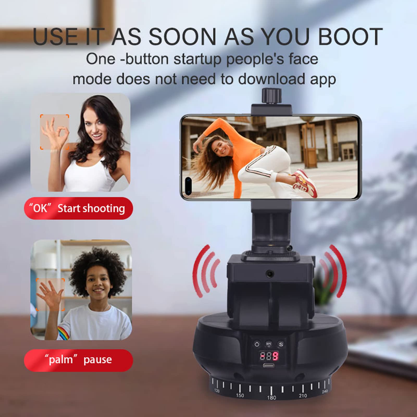 CHICIRIS Estabilizador de Cabeza de Trípode Eléctrico con Rotación de 360 ​​Grados y Seguimiento Facial para Smartphones y Cámaras en Material ABS