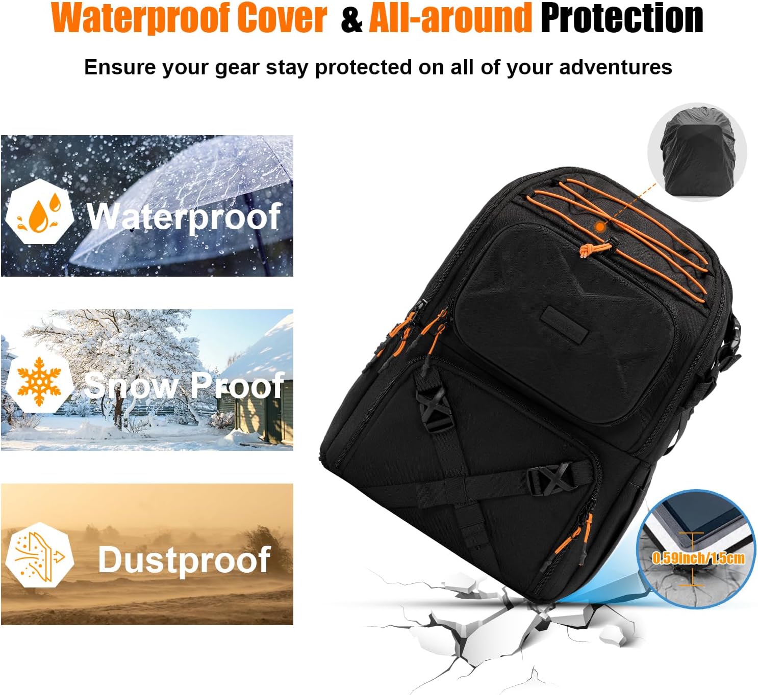 Cwatcun Camera Backpack Professional DSLR/SLR/Mirrorless, Waterproof Hardshell Case Large Camera Bag Outdoor Hiking Travel Multifunction Photography Backpack with Tripod Holder&Laptop Compartment 1.0