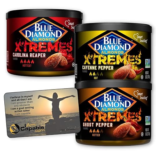 Miniatura 1 de Blue Diamond Almonds XTREMES una 1 pimienta fantasma Carolina Reaper pimienta de cayena One - I AM CAPABLE MAGNET Nueces saborizadas latas