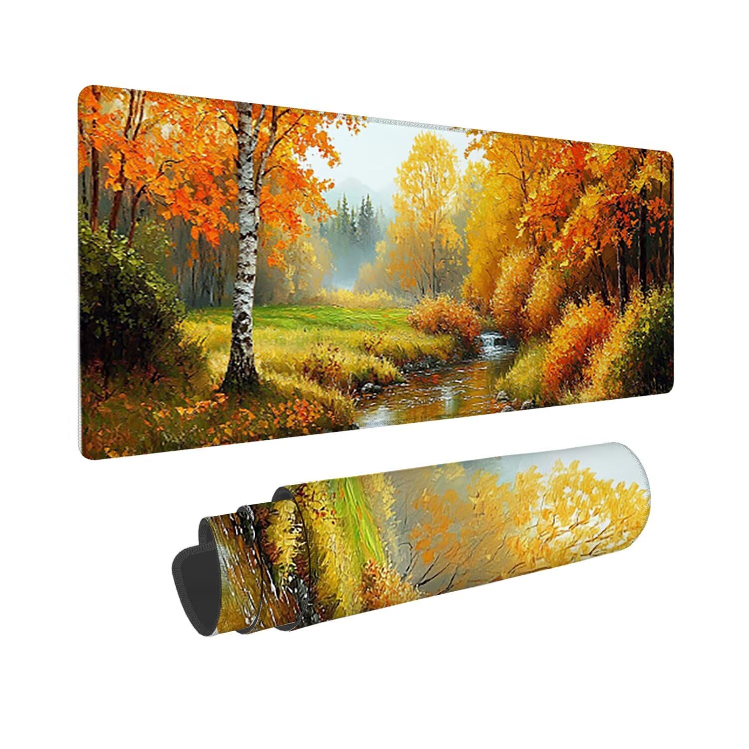 Podkładka pod mysz do gier XXL duża mysz 1600 x 800 mm, duża podkładka pod biurko z antypoślizgową gumową podstawą dla graczy, poprawia precyzję i szybkość (jesienny las) o-662
