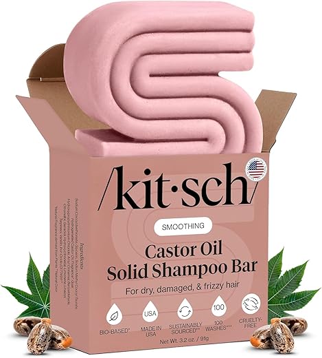 Kitsch Castor Oil Shampoo Bar for Hair Growth | Bottle-free Eco-friendly | Soap Bar Shampoo Hydrates & Moisturizes Dull and Dry Hair | All-Natural Chemical-free Daily Shampoo Softens & Strengthens