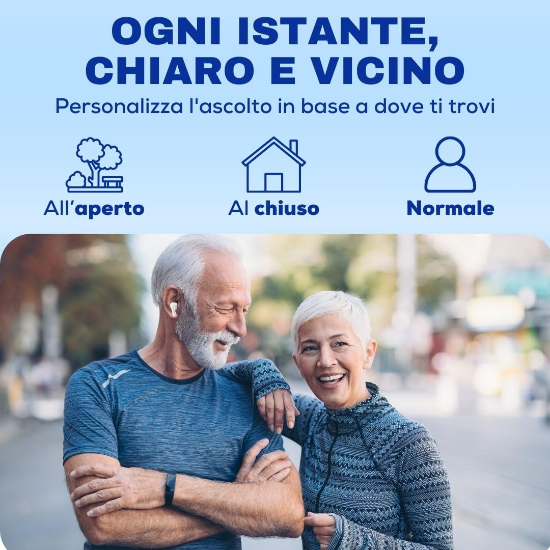 SAIET Audio MAX Auricolari per Anziani TWS con 5 Livelli di Amplificazione | Cuffie Bluetooth con Amplificazione Audio per Chiamate e Musica, App Dedicata, Design Moderno, Fino a 20 Ore di Autonomia