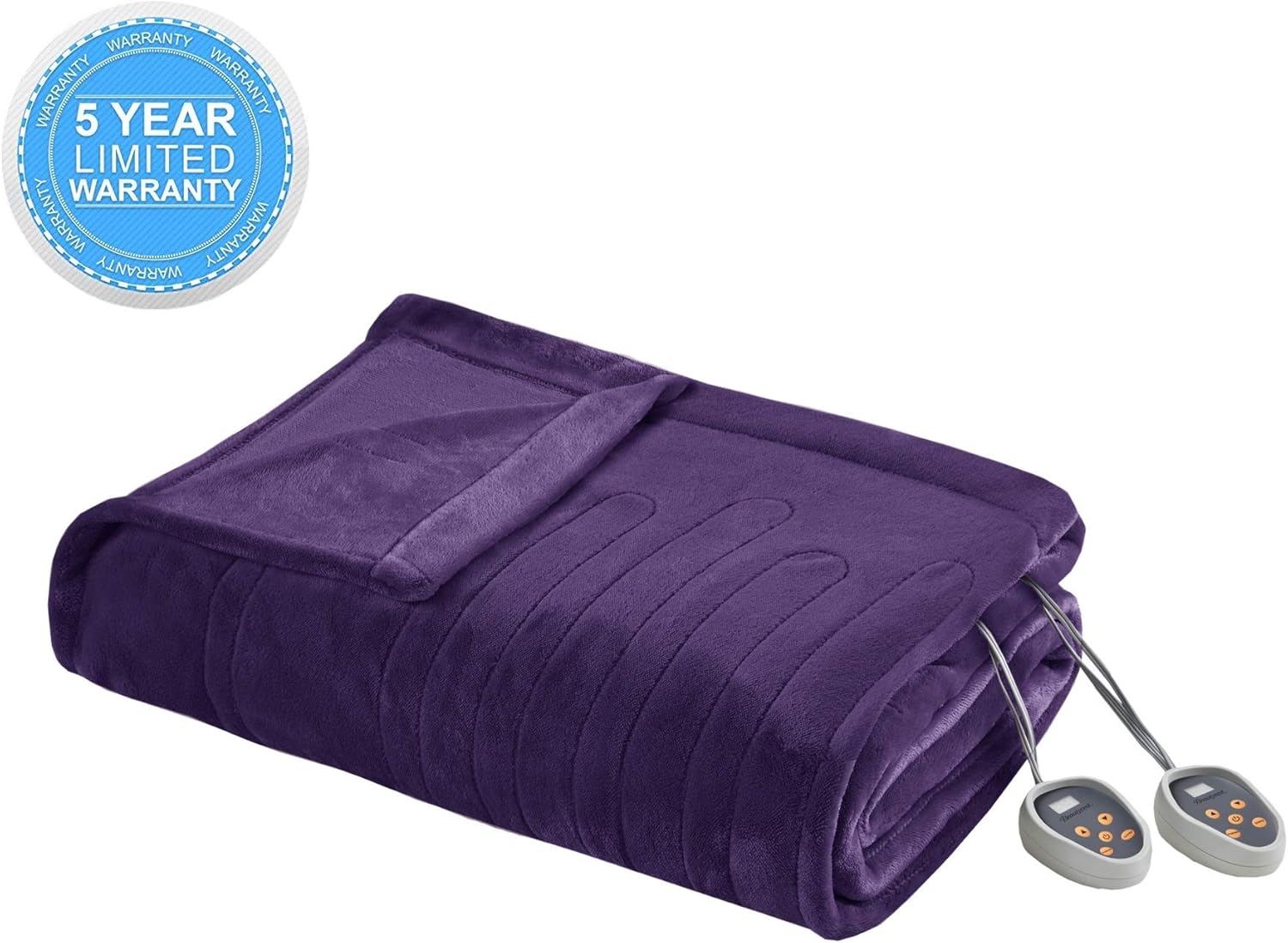 Beautyrest Plush Electric Blanket Throw for Cold Weather Multi-Level Heat Settings Controller, Secure Comfort Low EMF Technology and Auto Shut Off Safety, King, Purple : Home & Kitchen