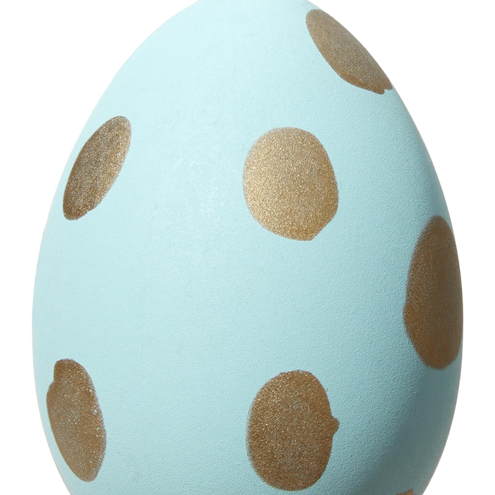 DN DECONATION Set di 12 ornamenti da appendere a forma di uovo di Pasqua, uova di plastica bianche e azzurre con puntini dorati e pennellate, decorazione per la casa fresca primaverile per tavolo da