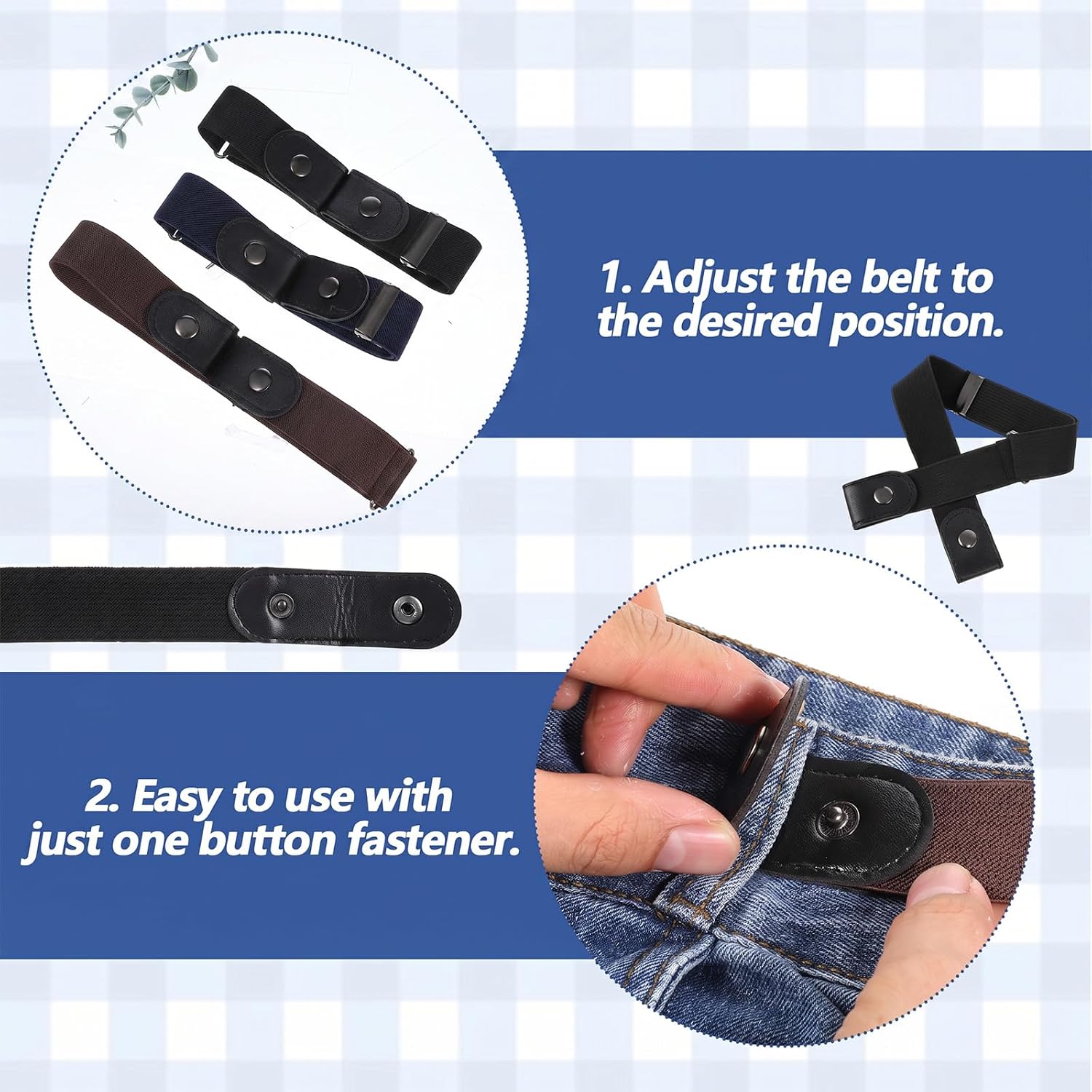 3 Pcs No Buckle Stretch Belt for Women Men, Invisible Stretch Belts for Men Invisible Elastic Belts Adjustable Belt No Buckle for Women Jeans Pants