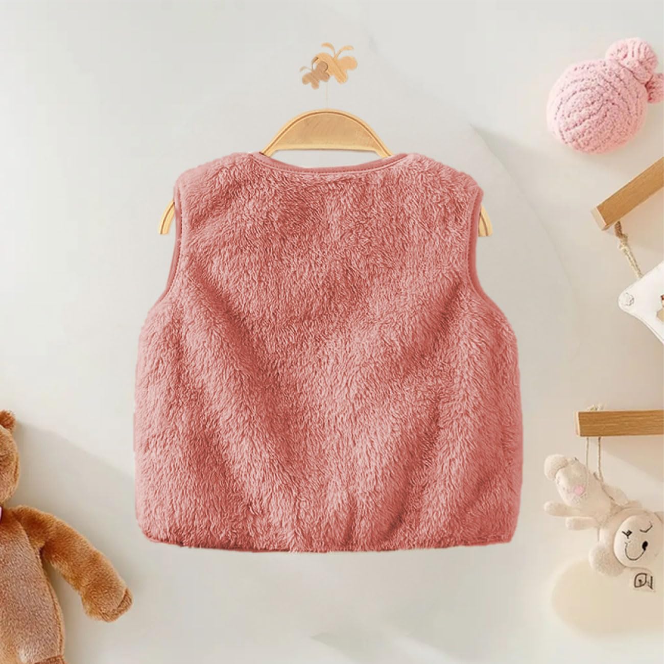 Bébé Fille Gilet Sans Manche en Polaire, Tout-Petit Mignon Fille Automne Hiver Veste sans Manches, Chaud Bouton-Pression Enfant Veste, Unisexe Vêtements avec Poches Beige/Rose, 1 à 7 Ans
