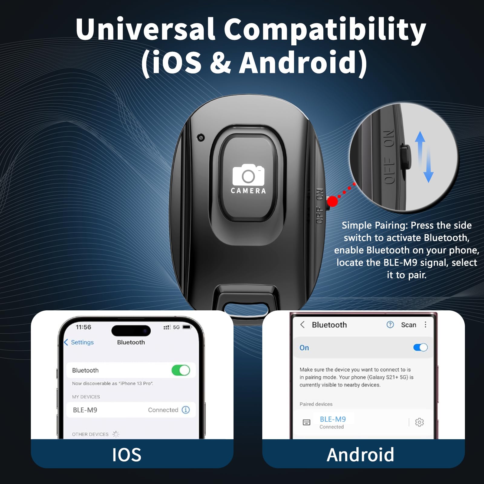 Mairan Paquete de 2 disparadores remotos inalámbricos recargables para iPhone y teléfonos inteligentes Android, control remoto Bluetooth, botón selfie para fotos y videos, cable de carga y correa de