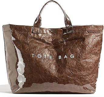 Large Tote Bags for Women PVC Clear Totes Bag Plastic Carry All Bag Kraft Paper Shoulder Handbag Hobo for Work Travel