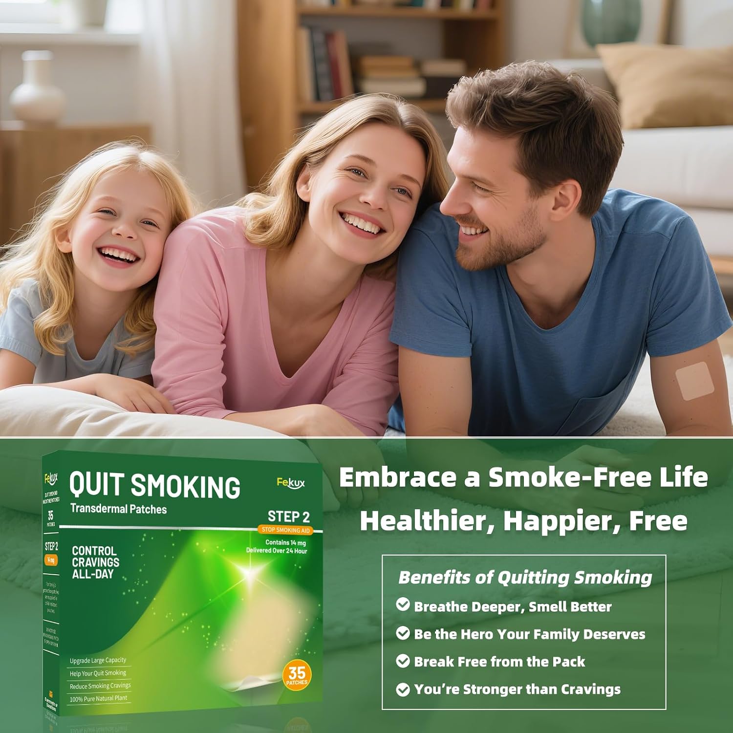 Fekux Quit Smoking Patches Step 2-14 mg Stop Smoking Aids Patches, Easy & Effective Helps Quit Smoking, Stop Smoking Aids That Work - 35 Patches