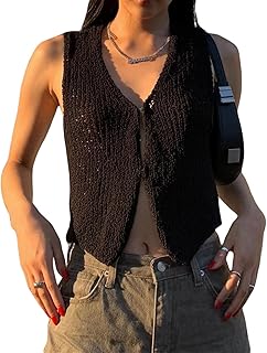 Sponsored Ad - Y2K Crochet Vest for Women Knit Crop Tops Cut Out Sleeveless See Through Knitted Vest for Party Clubwear
