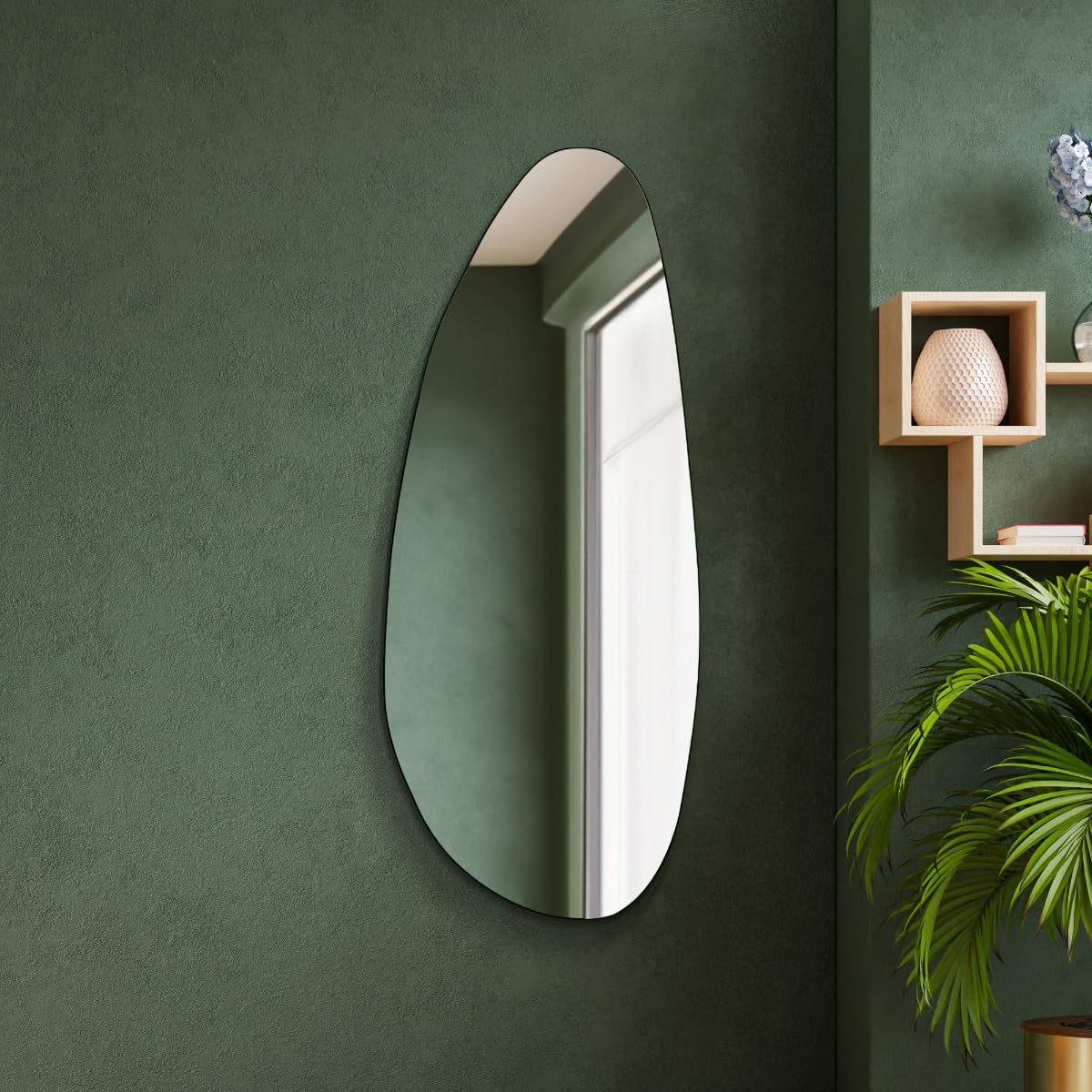 MirrorOutlet The Lacuna - Large Frameless Pond Wall Mirror 55" X 23" (140cm X 58cm) Silver Mirror Glass On A Black Backing.