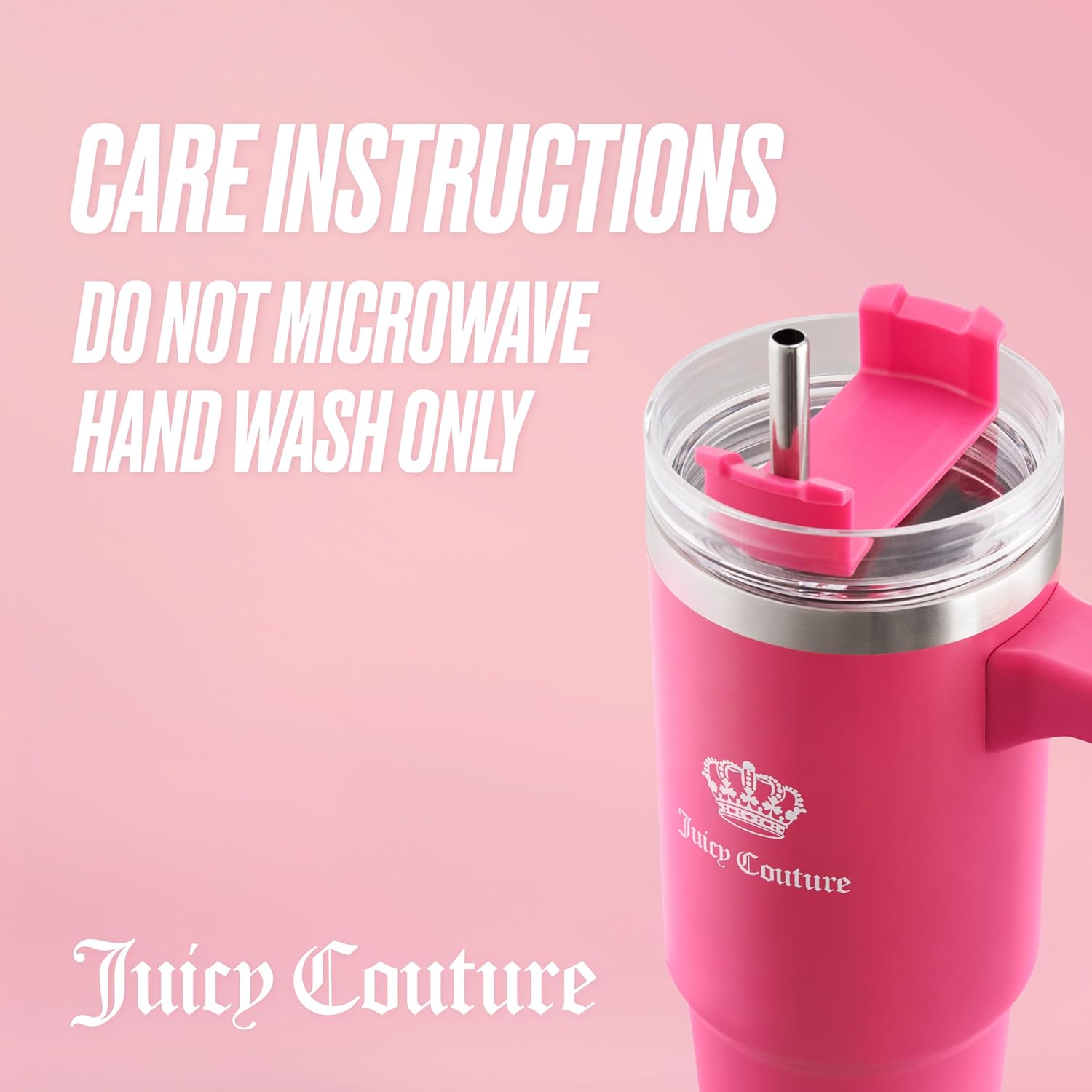 Juicy Couture Travel Style Fashion Water Bottle - Hot Pink - 31.5oz