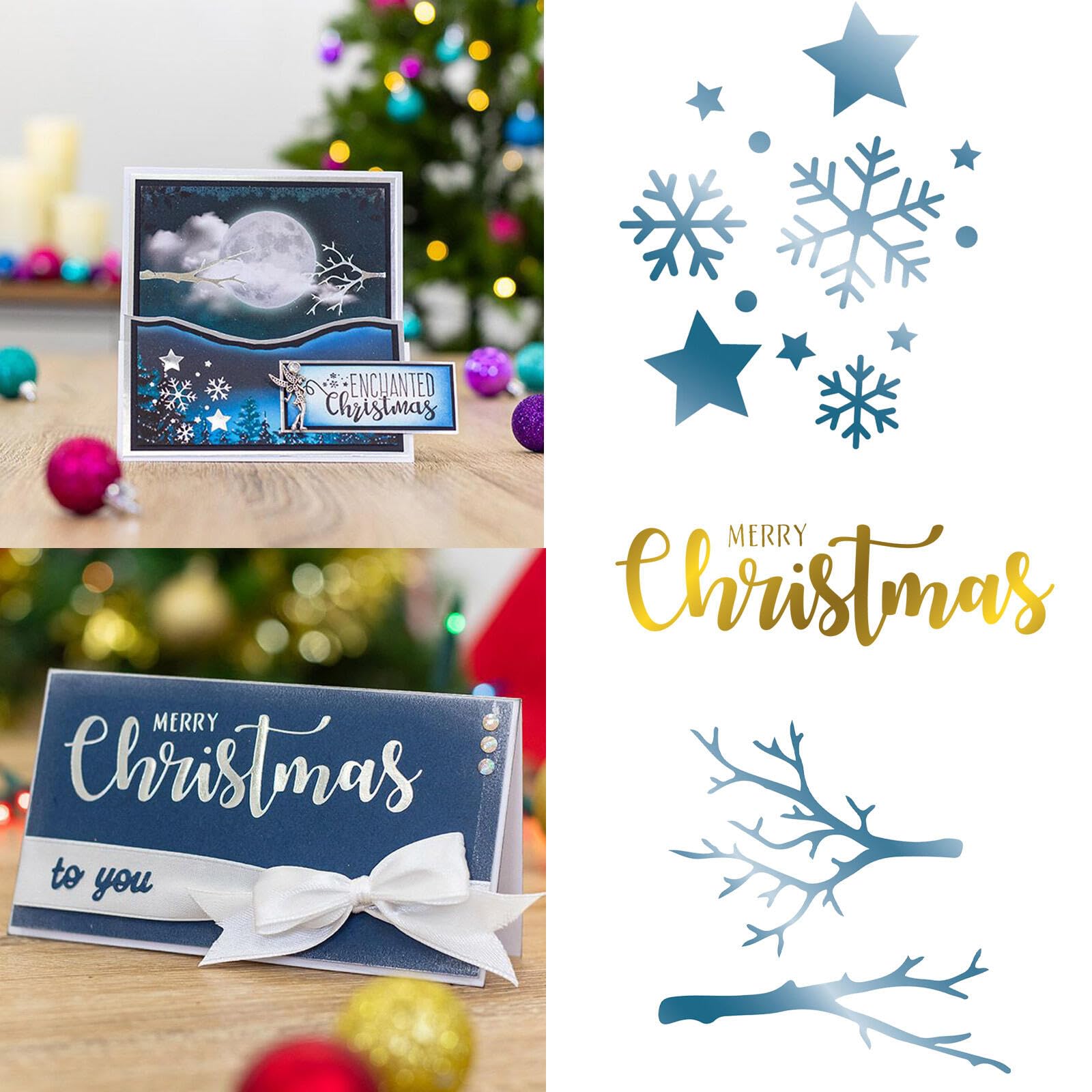 3PCS Hot Foil Plate Christmas Snowflake Tree Branch Merry Christmas Words Metal Foil Plate Dies for Card Making Paper Crafts Embossing Scrapbooking Arts Crafts Handmade Crafts