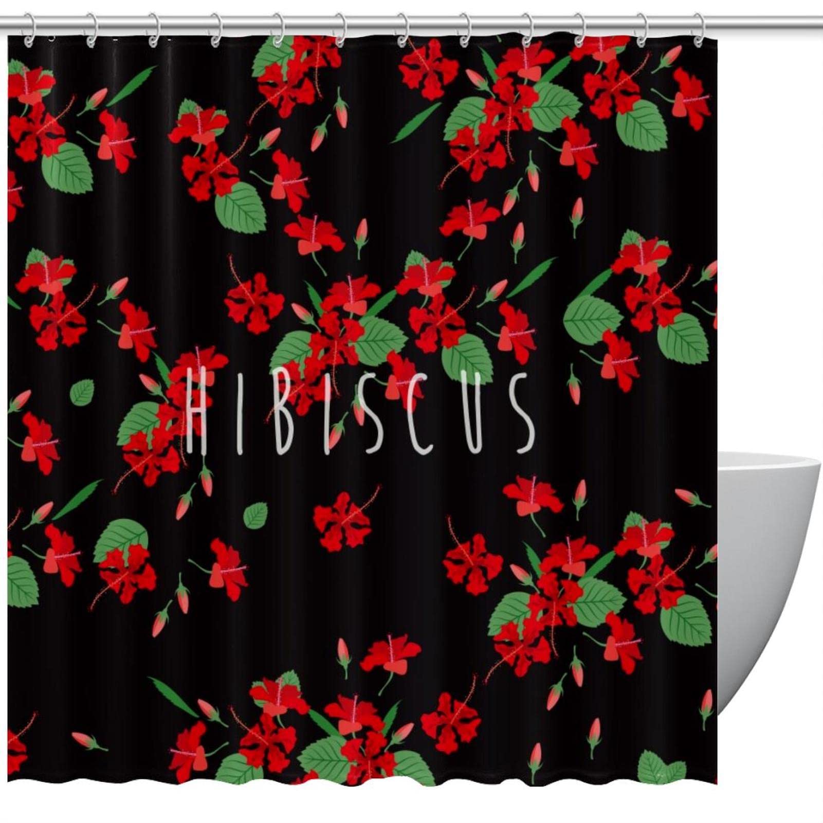 Rideau de douche hibiscus vert 183x183 cm avec 12 crochets
