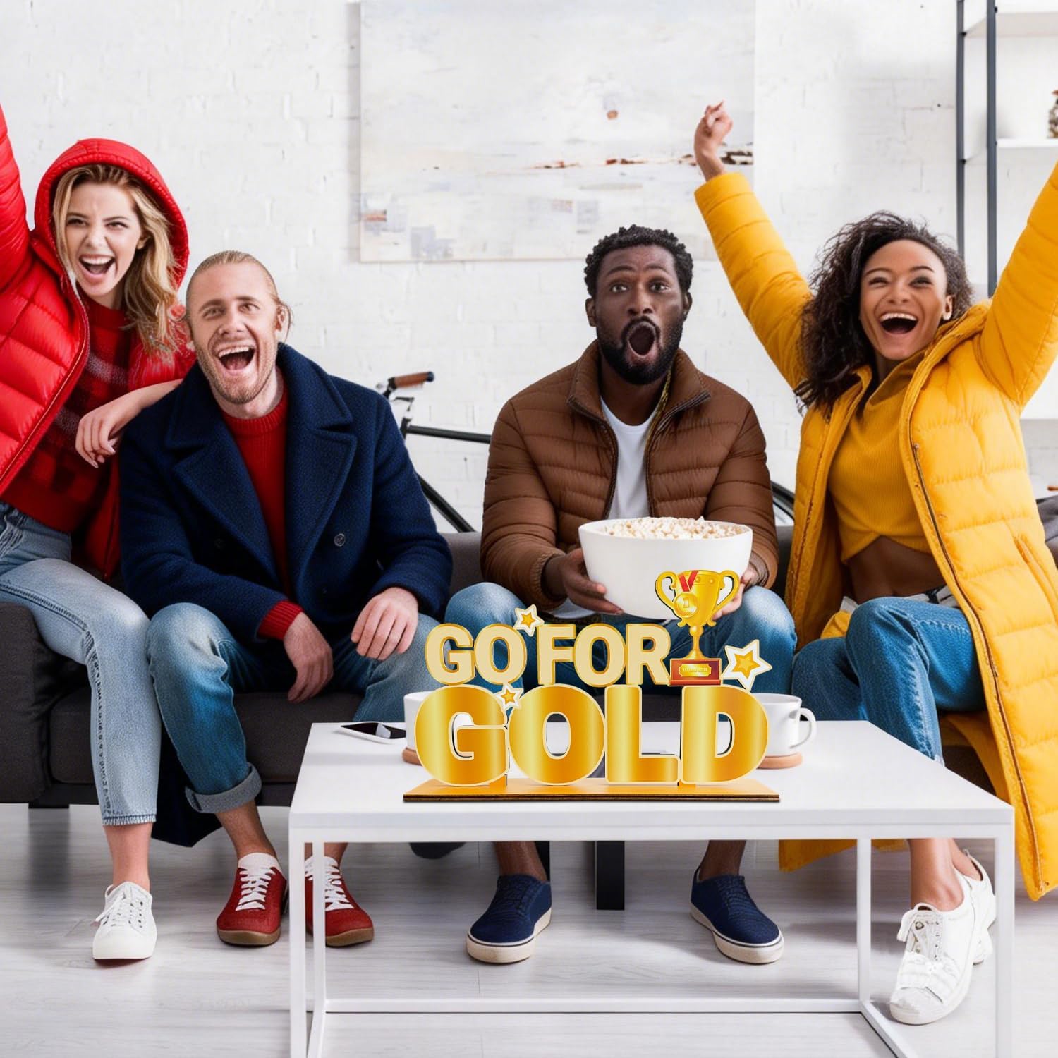 2026 Winter Sport Games Party Decorations Go For Gold Wooden Table Centerpieces 11.8 x 6.9 inch for Any Sports Themed Party Decorations Supplies