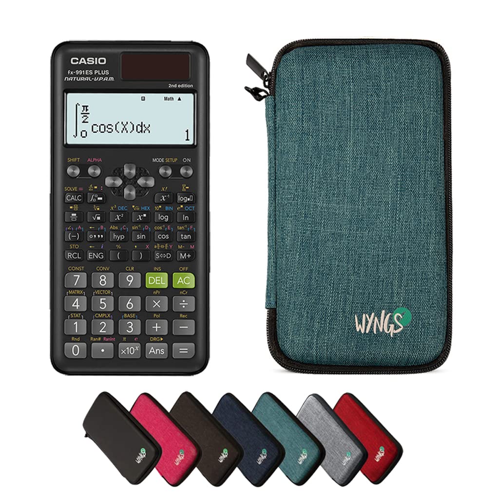 Casio fx-991ES Plus 2nd Edition with WYNGS Protective Case Turquoise - Scientific Calculator - Basic Package