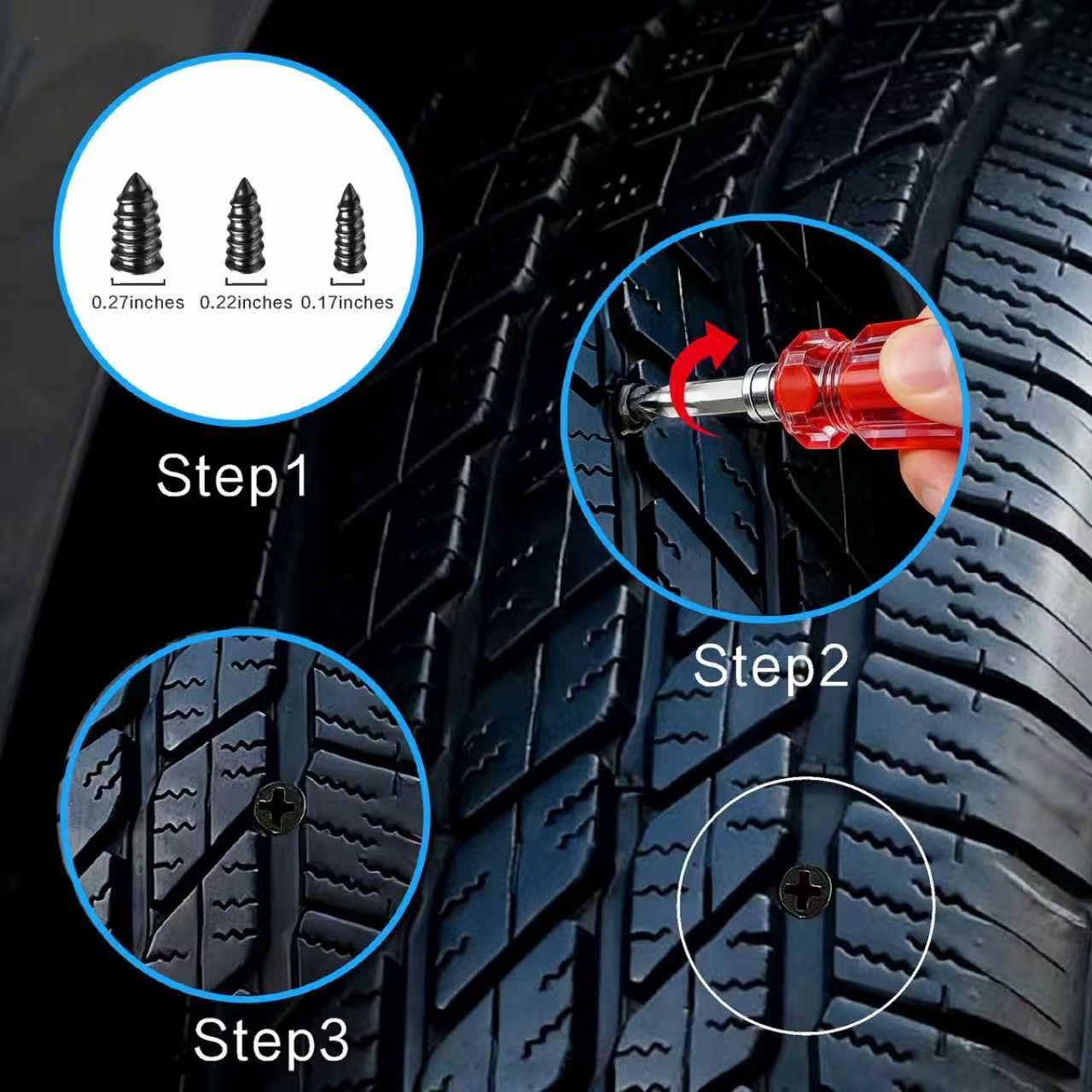 Kit di 65 tappi per pneumatici a vite, facili da usare per tutti i conducenti, viti di riparazione di emergenza per pneumatici per riparazione temporanea di forature su auto, camion, moto