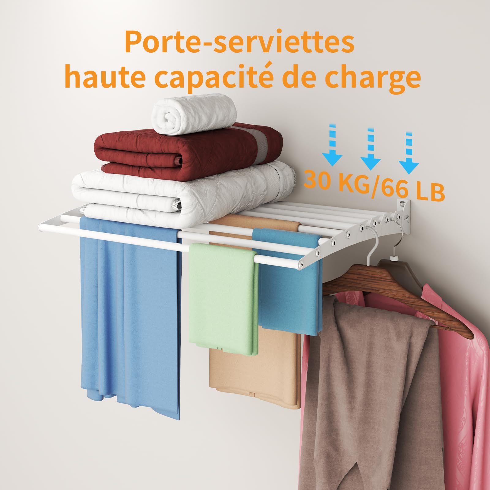 Innotic Etendoir Linge Mural Pliable, Séchoir à Linge Gain de Place, Métal Sèche Linge pour Interieur et Extérieur, Balcon, Salle de Bain, 8 Barres de 60 cm