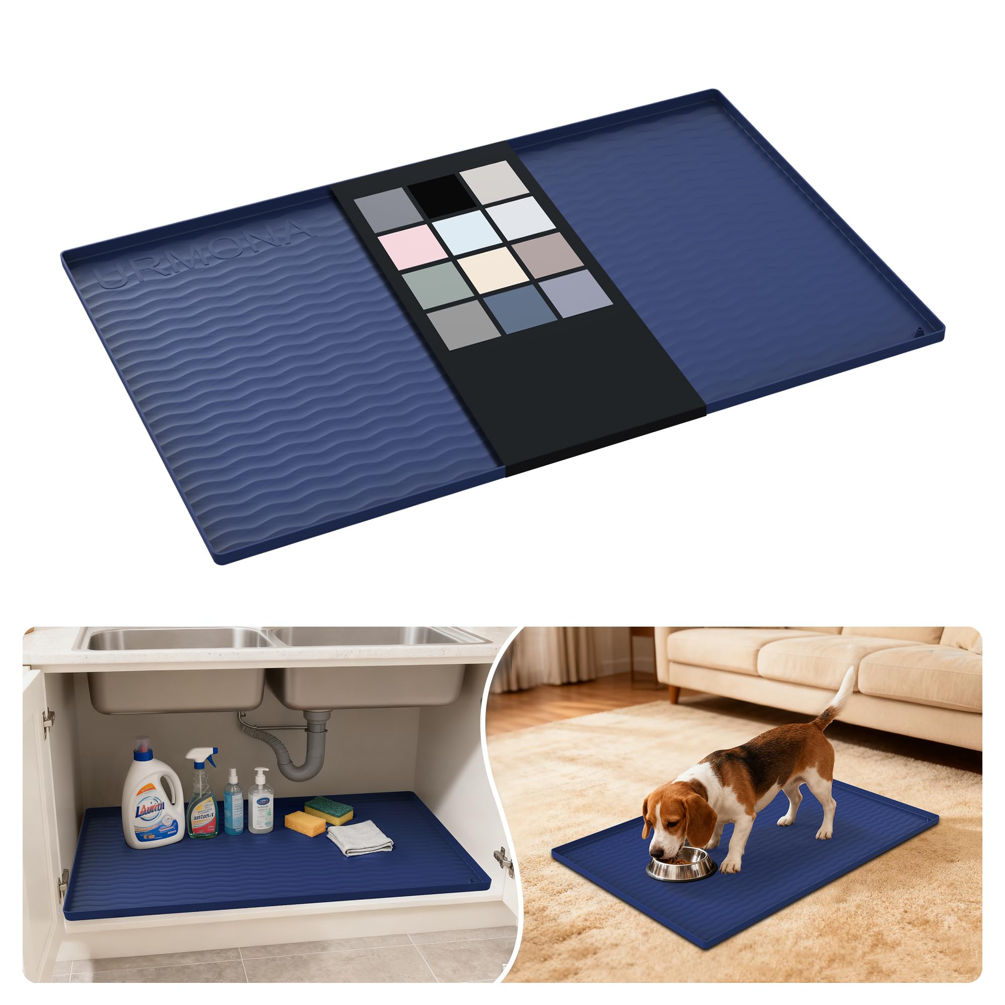 URMONA Waterproof Silicone Under Sink Mat, 34 x 22 in, Flexible Shelf Liner