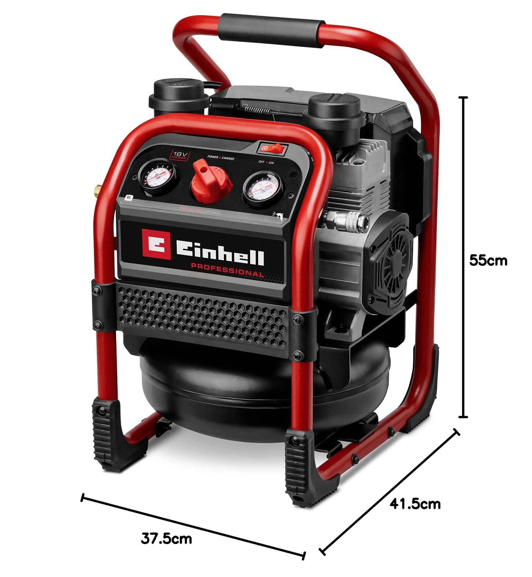 Einhell Professional Compresor con batería SILENZZO 18/160 Power X-Change (18 V, máx. 8 bar, depósito de 6 l, potencia de aspiración 160 l/min, manómetro, sin aceite, silencioso, sin batería)
