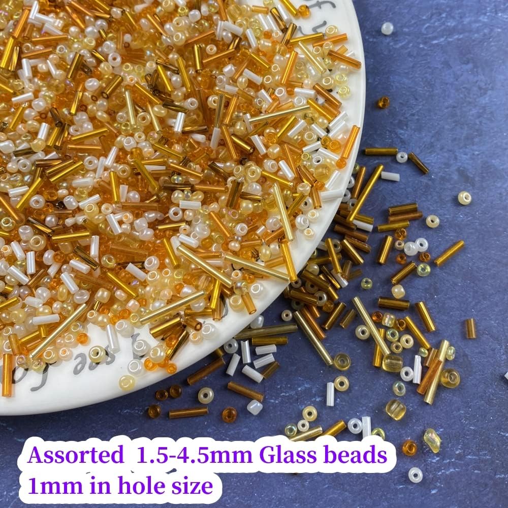 90g Mix Glass Seed Tube Bugle Spacer Beads, 3000pcs Multi Size 1.5-4.5mm Glass Beads Kit for Jewelry Making DIY Craft Bracelets Necklace Earring Making (Light Brown Series) - Image 3