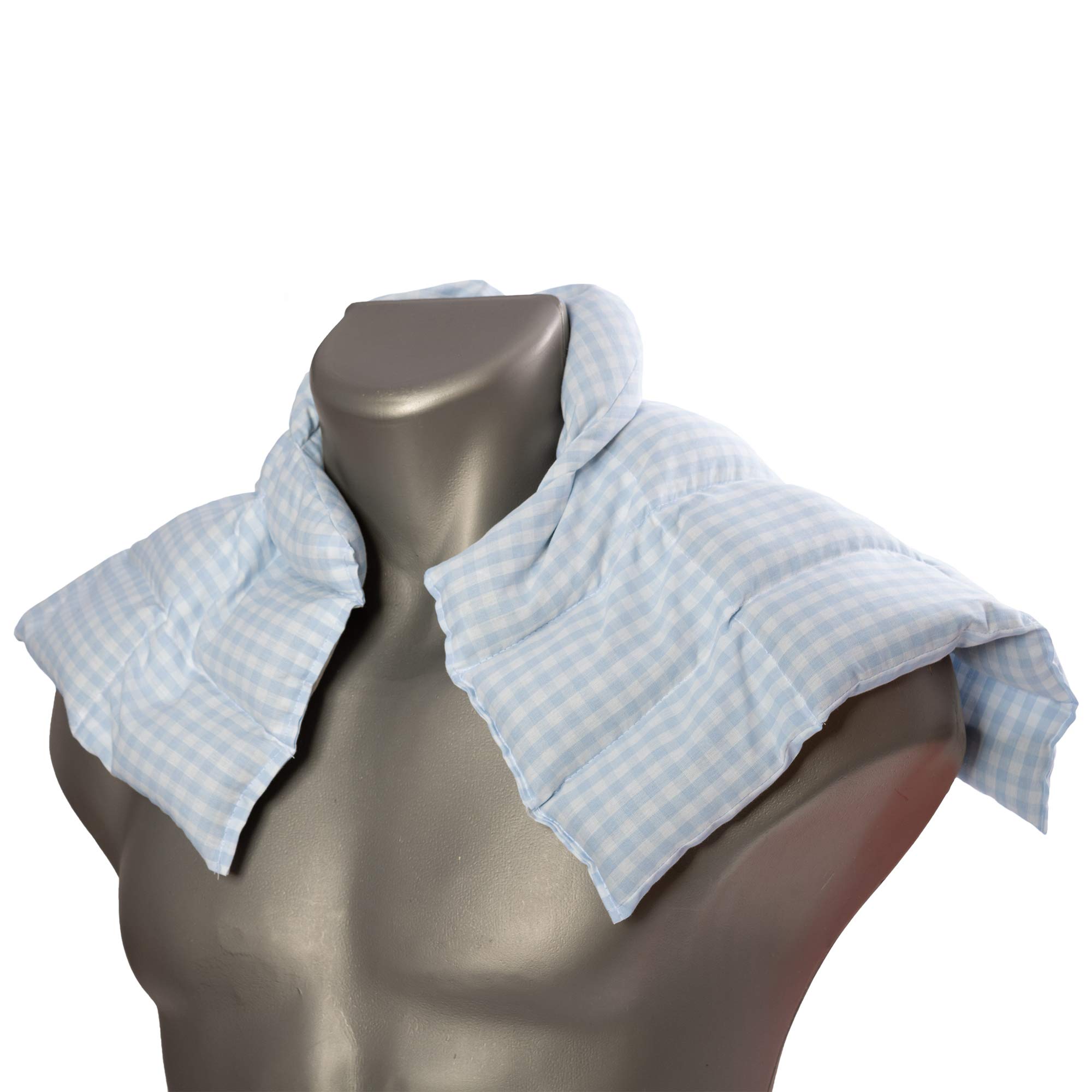 Cuscino termico cervicale XL per collo, spalle e schiena - Cuscino termico con semi di uva - blu chiaro e bianco - Cotone bio/organico