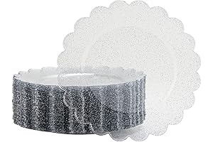 BLUE PANDA 9 Inch Silver Glitter Plastic Plates with Scalloped Edges