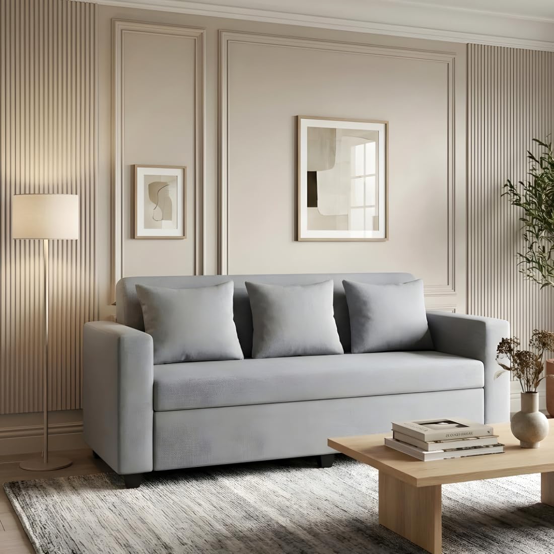 Bharat Lifestyle Lexus Fabric 3 Seater Light Grey Sofa Luxurious Looks and Comfortable Sofa for Living Room, Bedroom, Home and Office, Assembly DIY(Do-It-Yourself) 1 Year Warranty-image-40