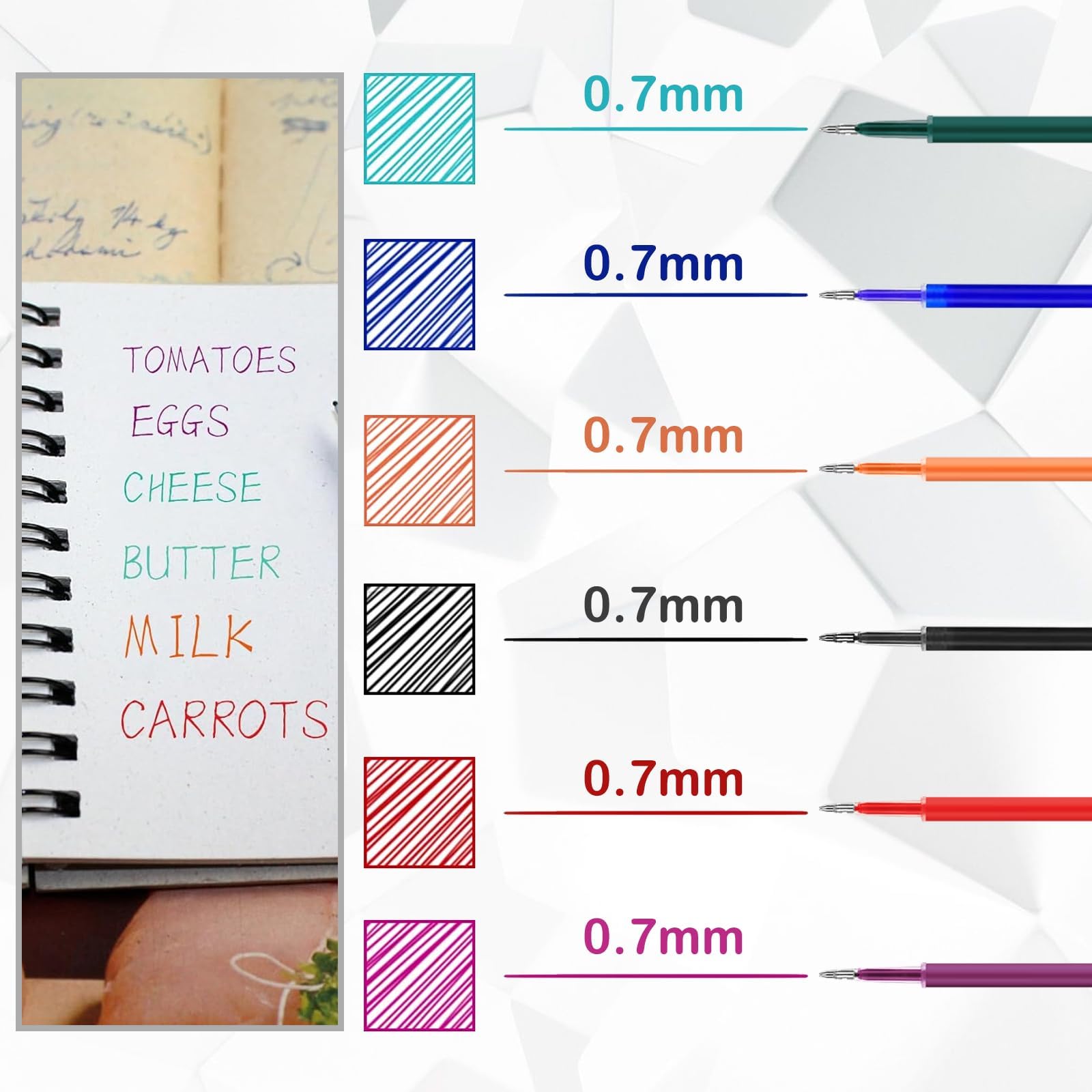 Ricariche Cancellabili Compatibili con Legami, Punta 0,7mm, 30 Pezzi, Blu Nero Rosso Verde Viola Arancione